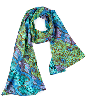 Blue and Green Snake Skin Silk Scarf