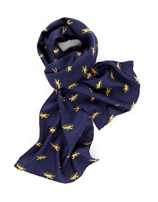 Dark Blue and Yellow  Pattern Silk Scarf